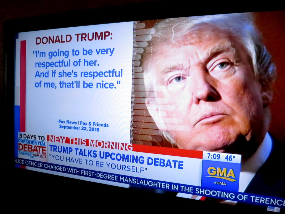 Foto van Donald Trump op een Canadese tv-zender.